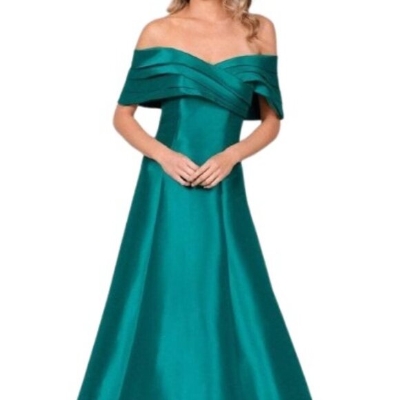 Terani Couture Dresses & Skirts - Terani Couture Emerald Off-Shoulder Satin Prom Gown